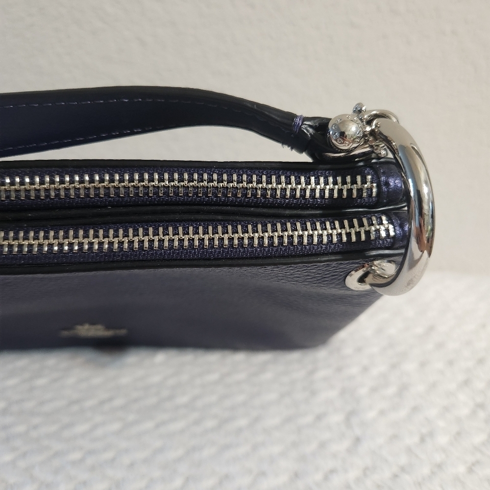 Coach Mia Crossbody bag metallic navy blue refined pebble leather dual zip - Picture 6 of 11
